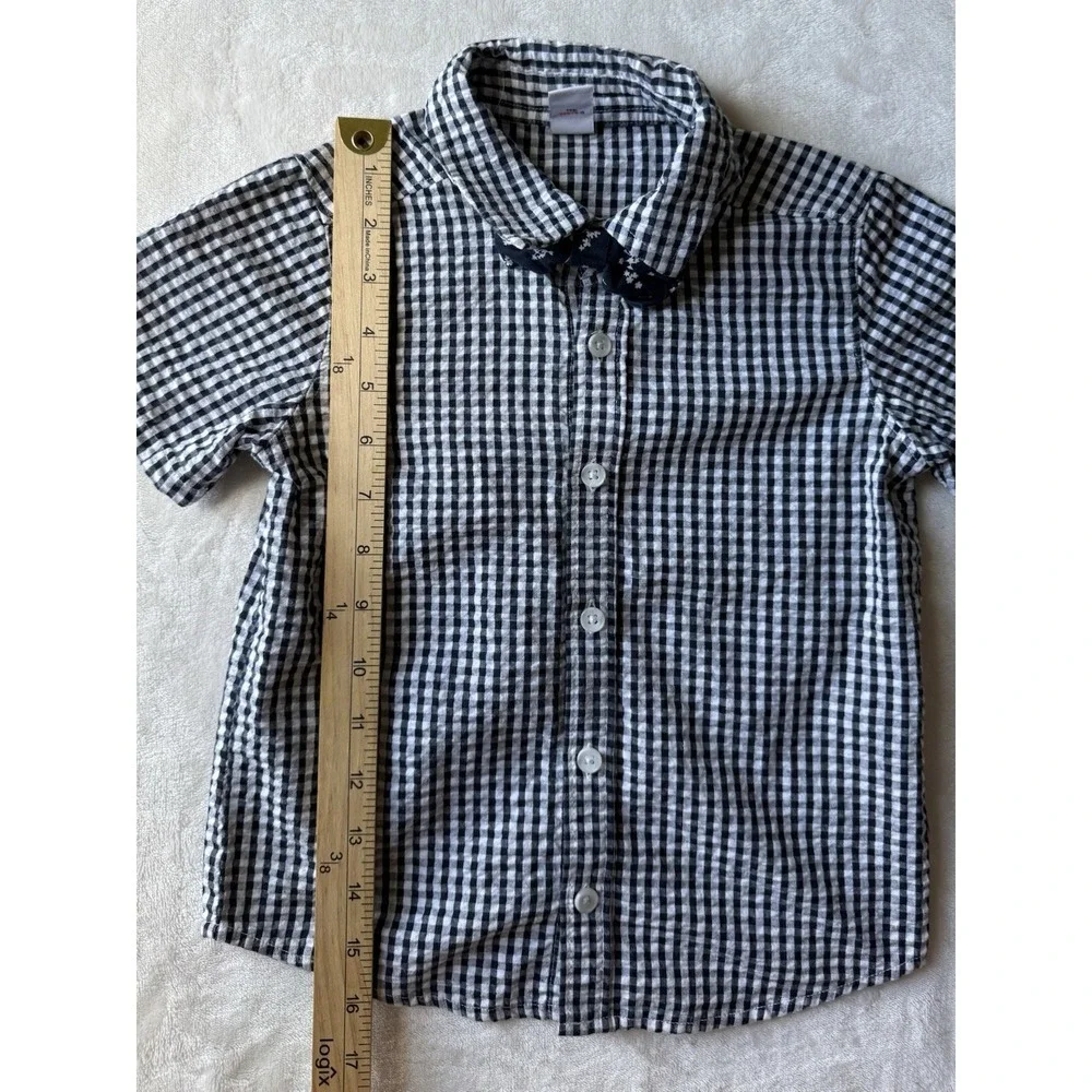 Old Navy 4T Black & White Gingham Shortsleeve Button Up Shirt Floral Bow Tie